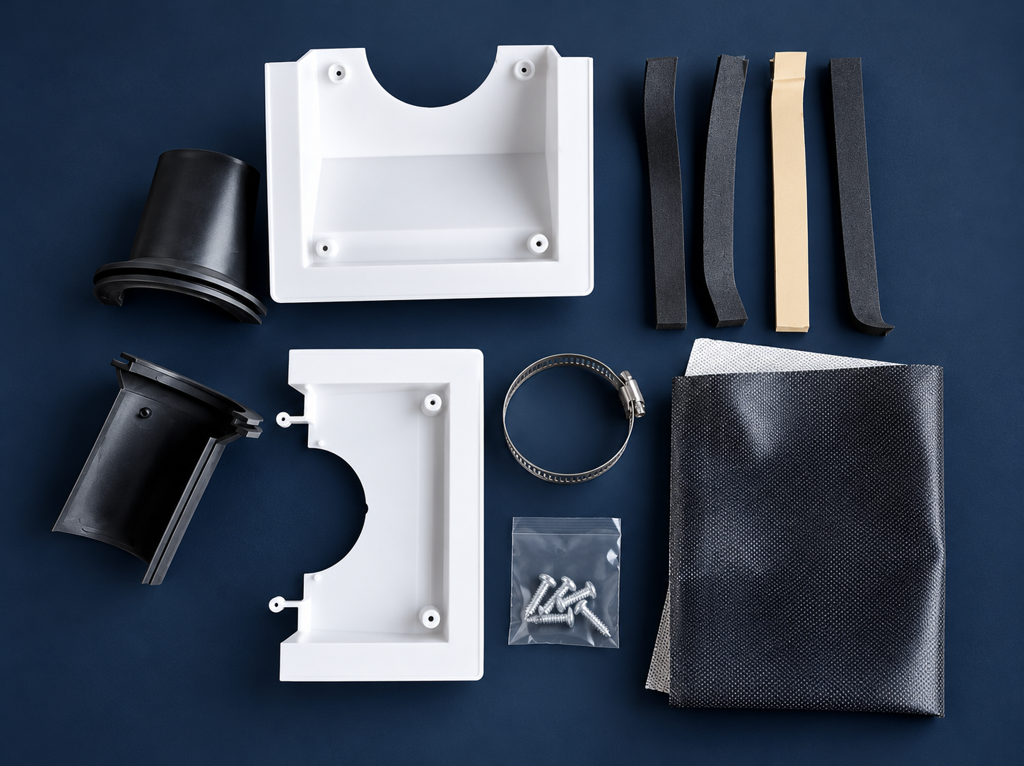 Illustrative replacement components arranged for review